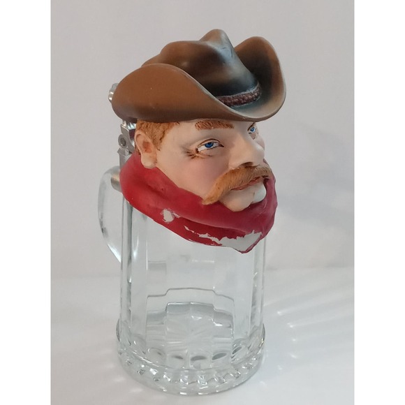 Vintage ALWE Cowboy Beer Stein W. Germany Heavy Glass Mug (shelf) - Picture 3 of 7